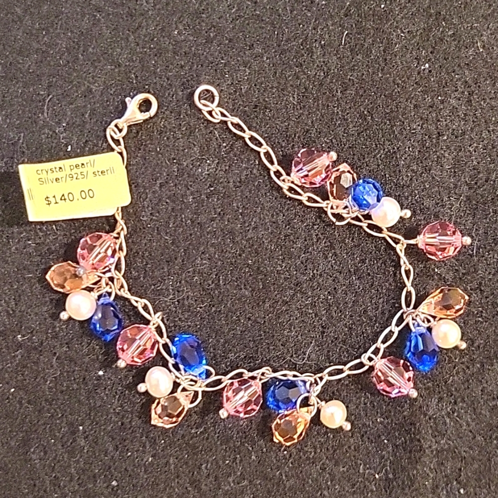 Sterling Silver Pearl & Crystal Bracelet